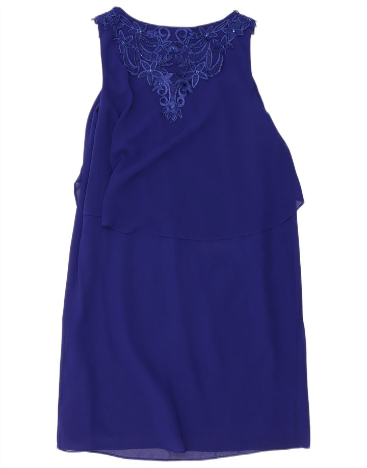 MONSOON ženska pomaknuta haljina bez rukava UK 10 Mala plava cvjetna acetat