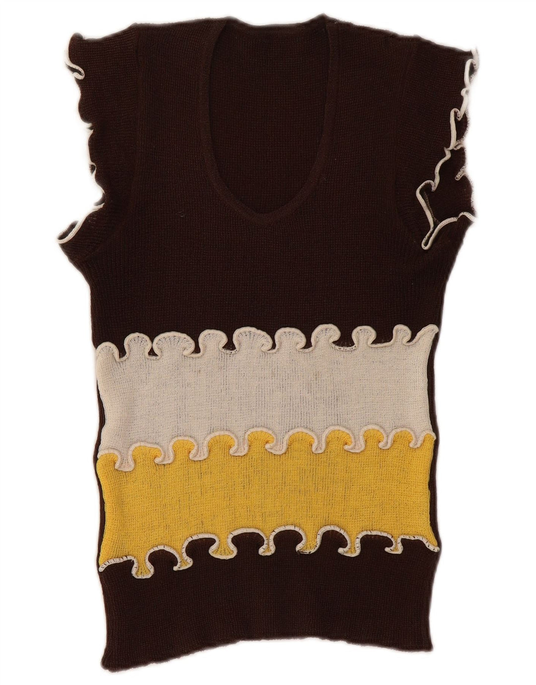 Vintage ženski prsluk bez rukava UK 8 Small Brown Colourblock