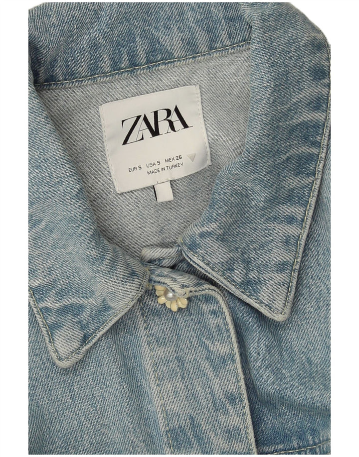 Zara ženska crop traper jakna UK 10 Small Blue Patchwork