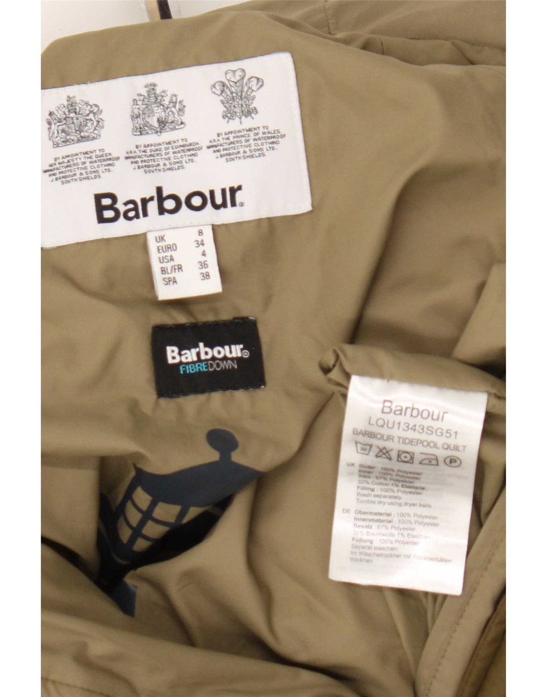 Barbour ženska velika podstavljena jakna s kapuljačom UK 8 Mali zeleni poliester