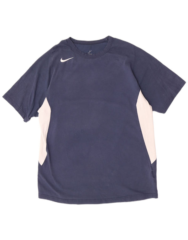 Nike Muška majica kratkih rukava UK 42/44 Large Navy Blue Colourblock Cotton
