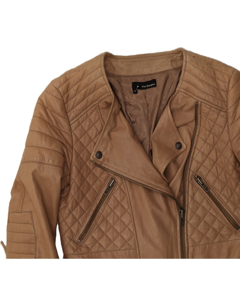 THE KOOPLES Womens Leather Biker Jacket UK 12 Medium Brown Lambskin Vintage The Kooples and Second-Hand The Kooples from Messina Hembry 