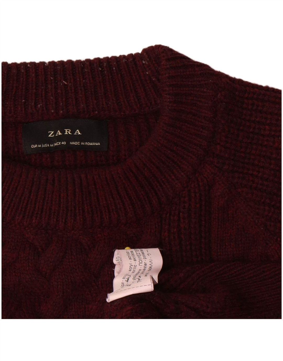 Zara muški džemper s okruglim izrezom, srednji vuneni bordo