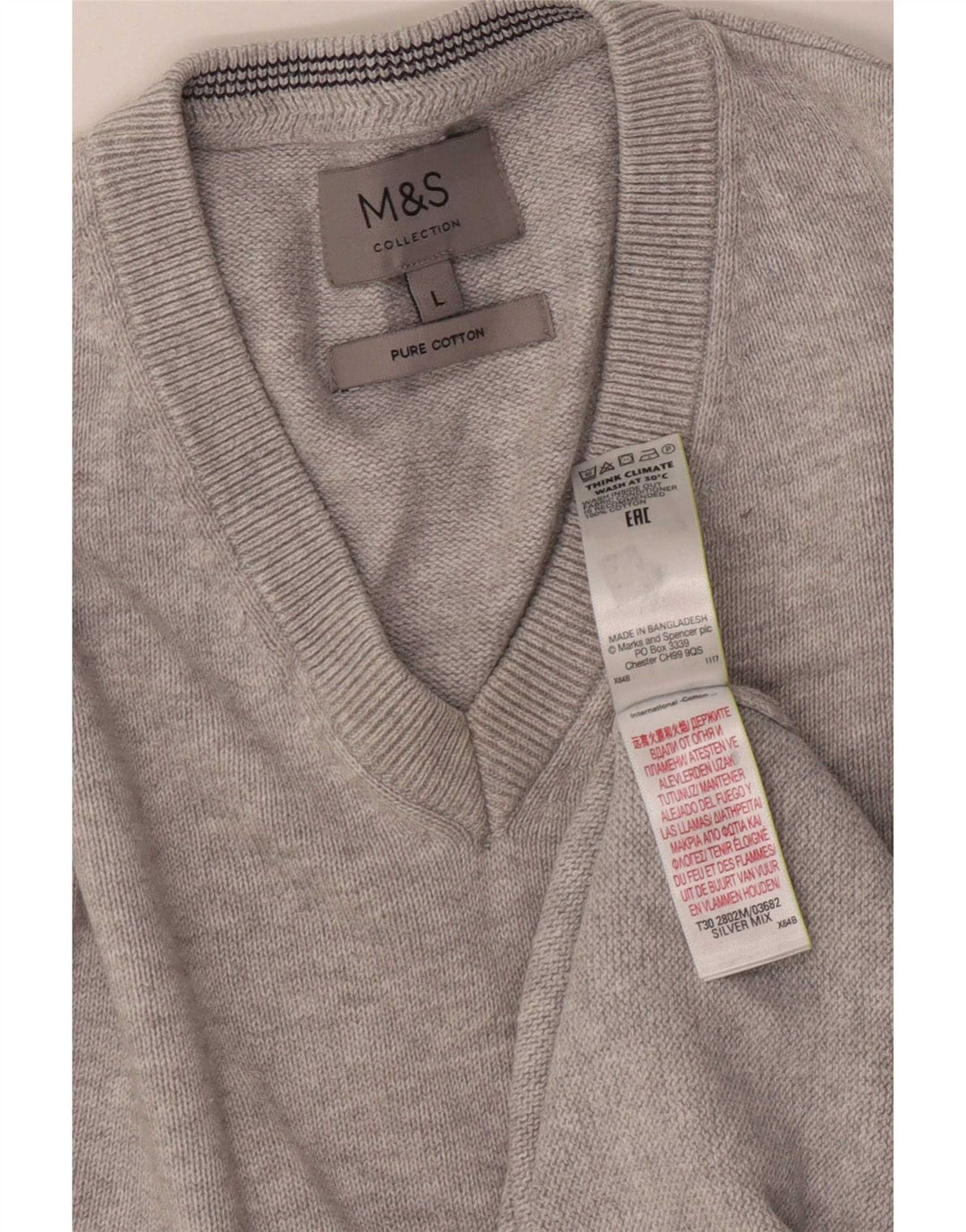 Marks & Spencer muški pulover s V-izrezom, veliki sivi flekasti pamuk
