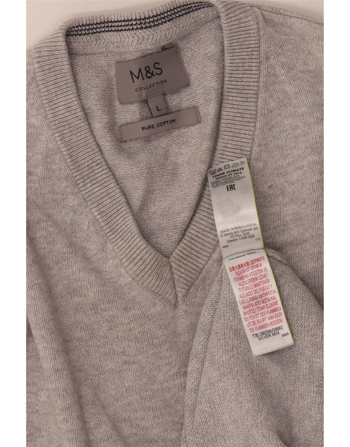 Marks & Spencer muški pulover s V-izrezom, veliki sivi flekasti pamuk