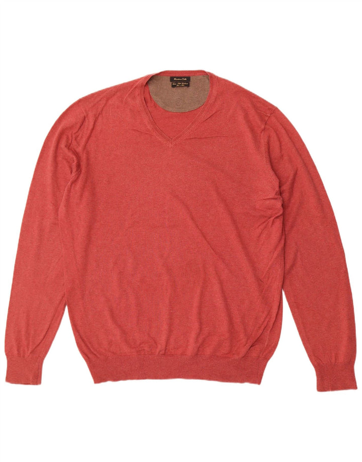 Massimo Dutti muški pulover s V-izrezom XL, crveni pamuk