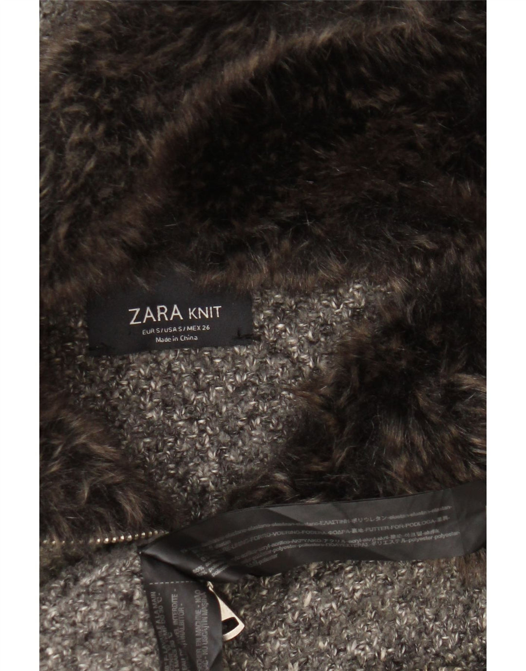 Zara ženski preveliki pleteni kaput s kapuljačom UK 10 Small Grey Flecked Acrylic