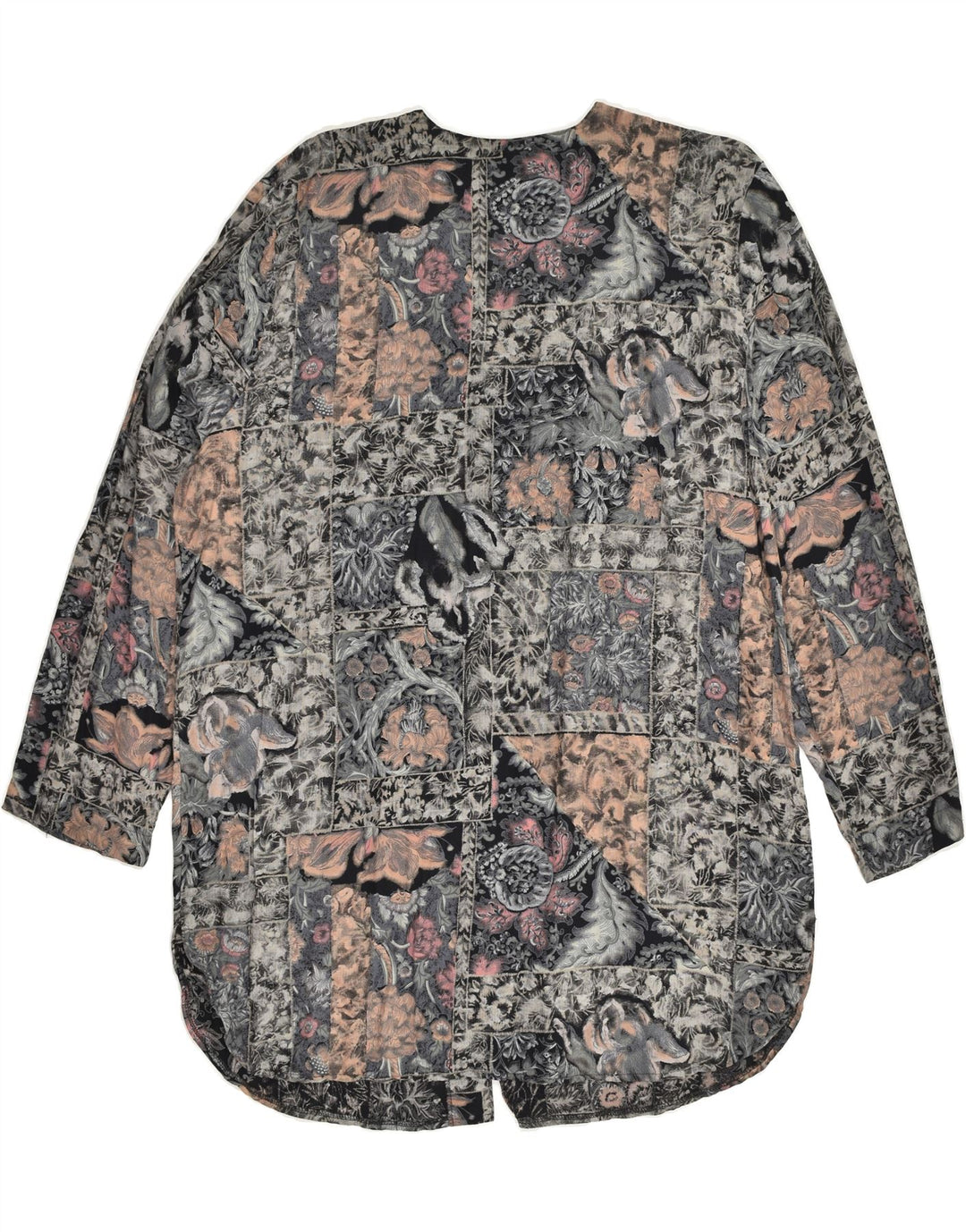 VINTAGE Womens Longline Oversized Shirt EU 46 XL Grey Patchwork | Vintage Vintage | Thrift | Second-Hand Vintage | Used Clothing | Messina Hembry 