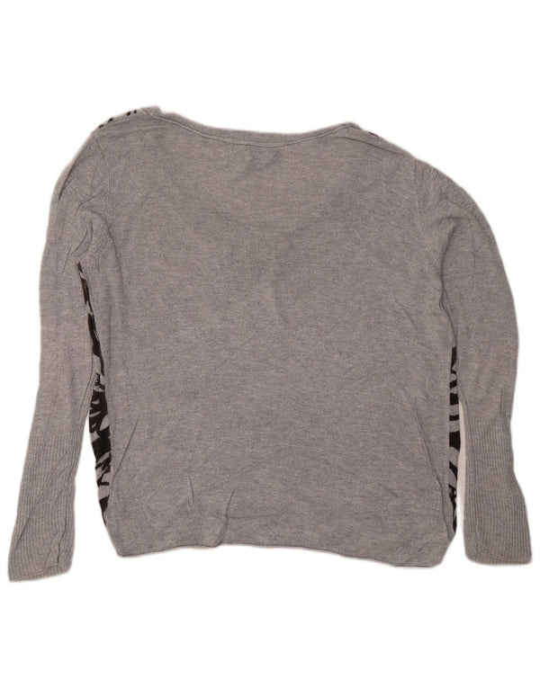 MOSSIMO ženski pulover s kratkim izrezom UK 16/18 Veliki sivi cvjetni