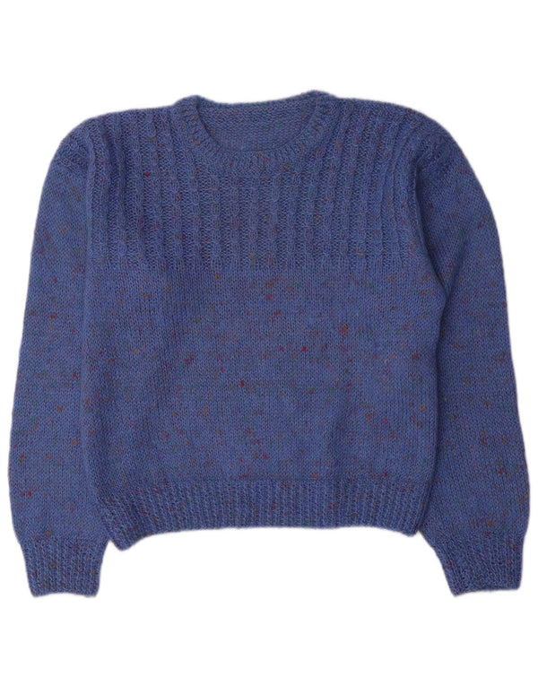 Vintage ženski džemper s veznim izrezom UK 14 srednje plave fleke