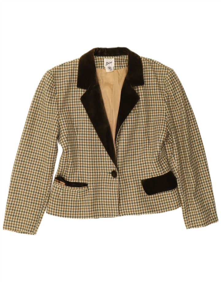 Vintage ženski sako s 1 gumbom EU 38 srednje bež houndstooth