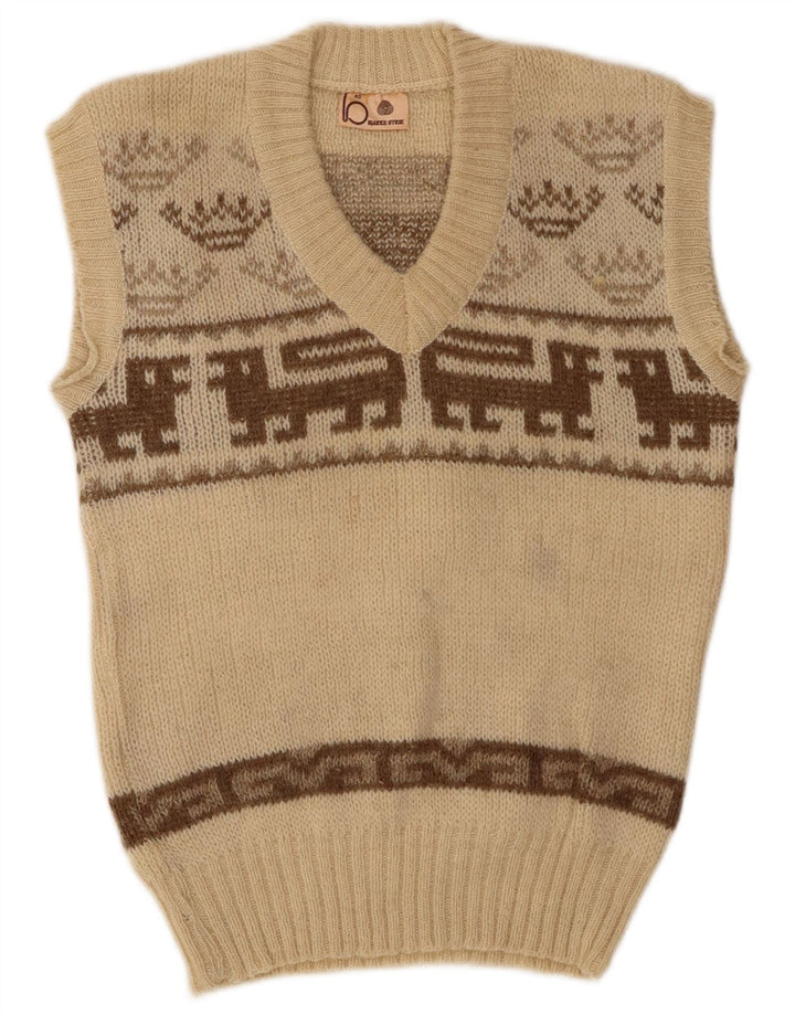 Vintage ženski prsluk bez rukava IT 40 Small Beige Fair Isle Wool