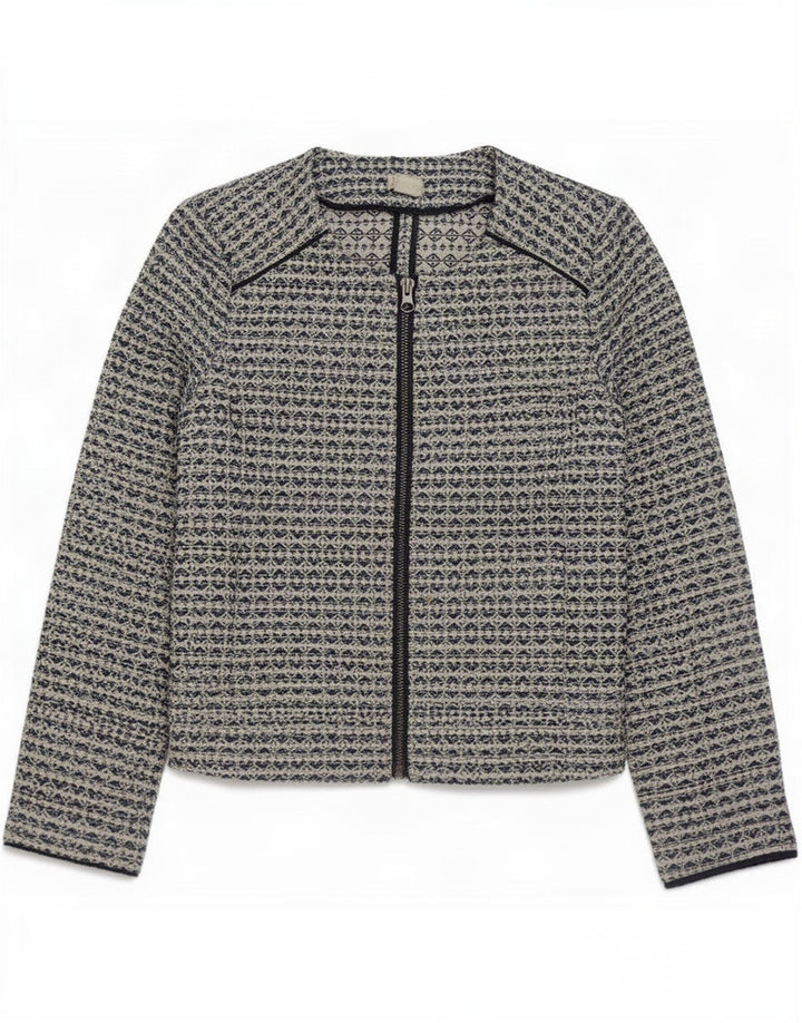 J. Crew Ženska jakna s punim patentnim zatvaračem UK 6 XS sivi geometrijski poliester