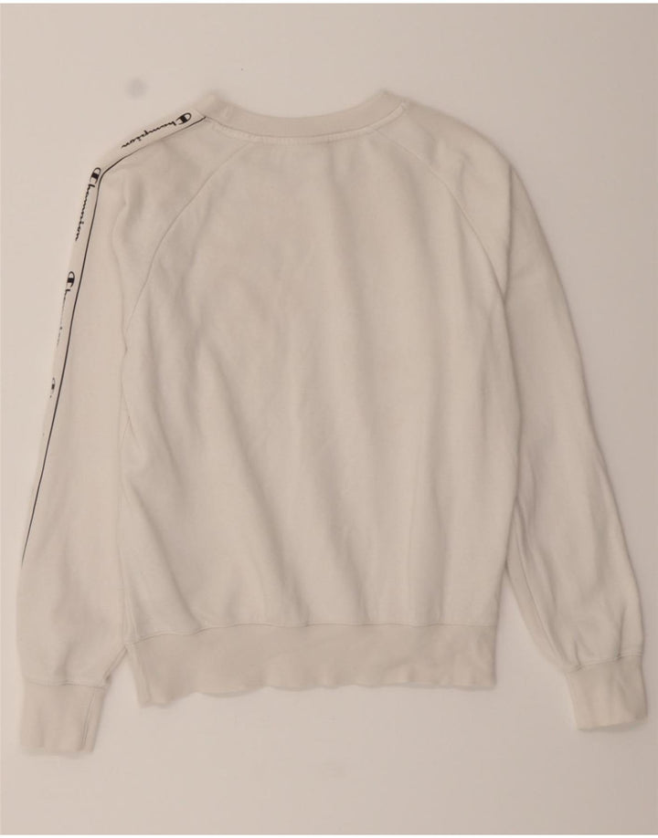 CHAMPION Womens Graphic Sweatshirt Jumper UK 14 Medium White Cotton Vintage Champion and Second-Hand Champion from Messina Hembry 