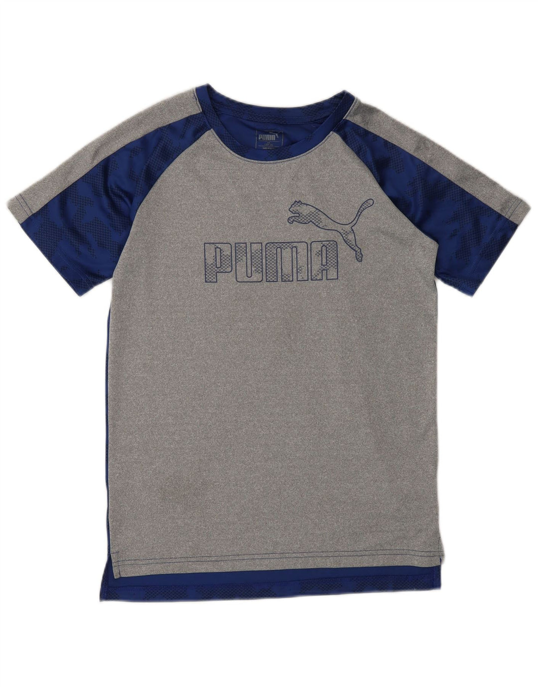 PUMA Boys Graphic T-Shirt Top 14-15 Years Large Grey Colourblock Poliester