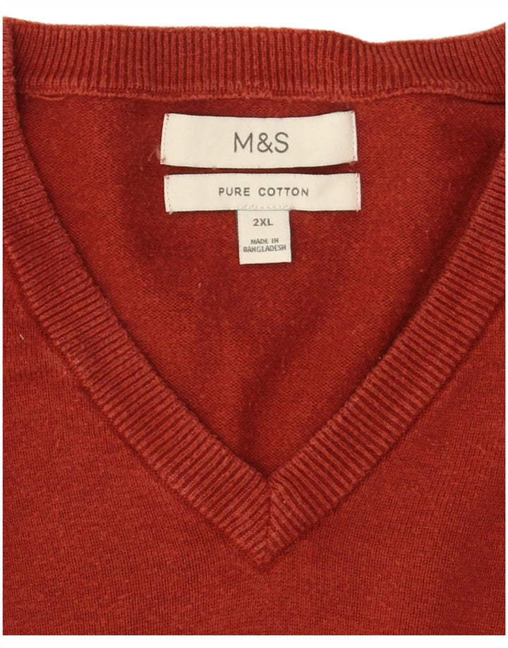 Marks & Spencer muški džemper s V-izrezom 2XL, kestenjasti pamuk