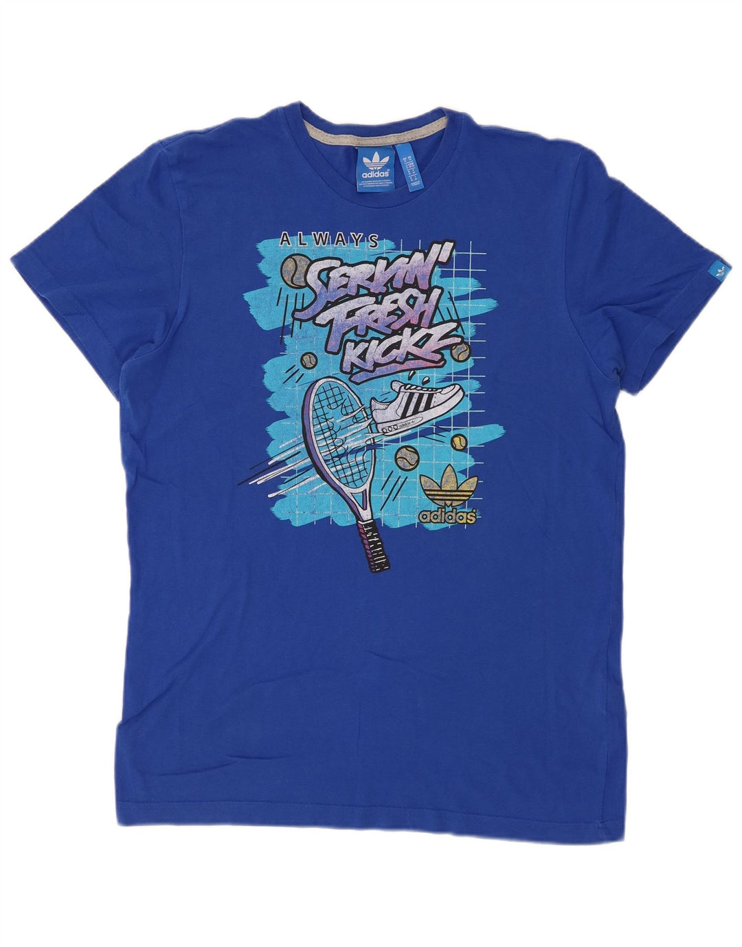 ADIDAS Mens Graphic T-Shirt Top Medium Blue Cotton