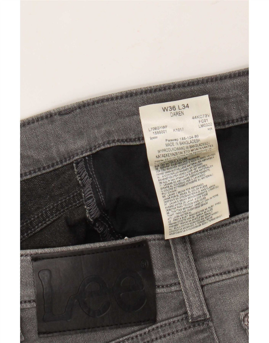 Lee Mens Daren Slim Jeans W36 L34 Sivi pamuk