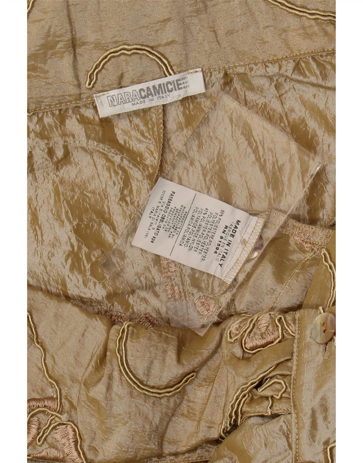 Naracamicie ženska kratko košulja bluza UK 12 srednje bež cvjetni poliester