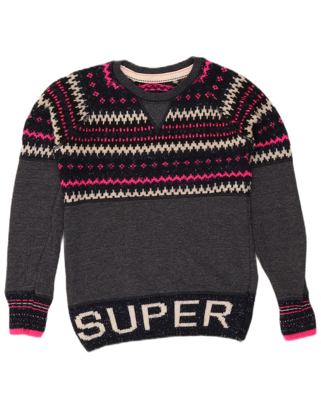 SUPERDRY ženski džemper s okruglim izrezom UK 6 XS tamnoplavi Fair Isle