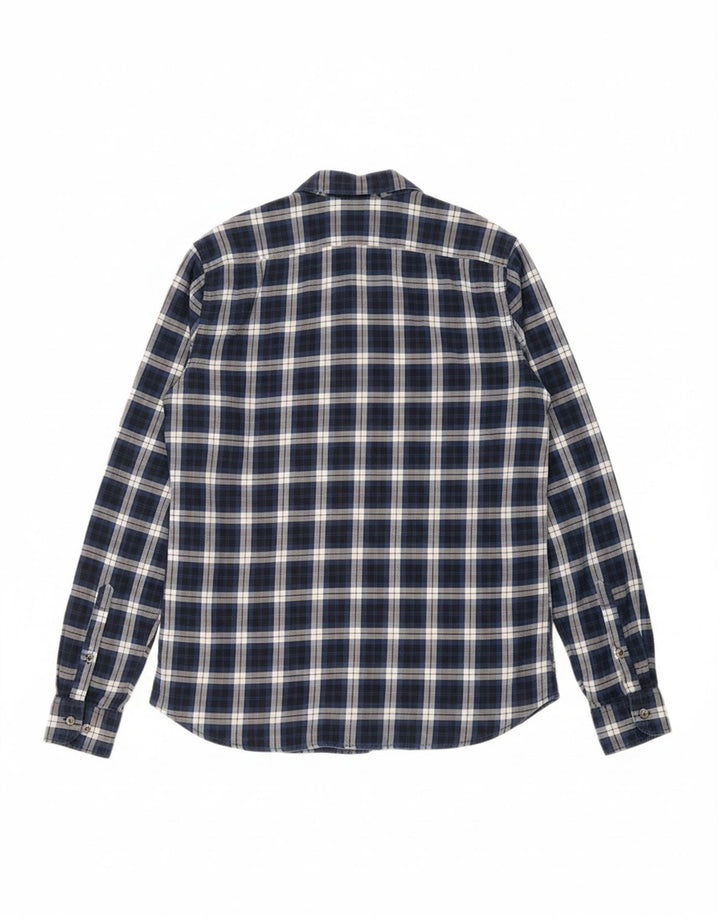 TIMBERLAND Mens Slim Fit Flannel Shirt Medium Navy Blue Check Cotton