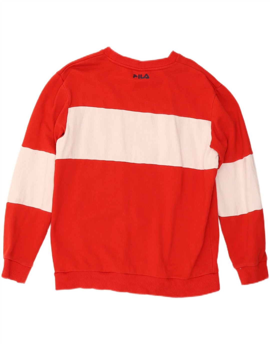 FILA Mens Graphic Sweatshirt Jumper Large Red Colourblock Cotton Vintage Fila and Second-Hand Fila from Messina Hembry 