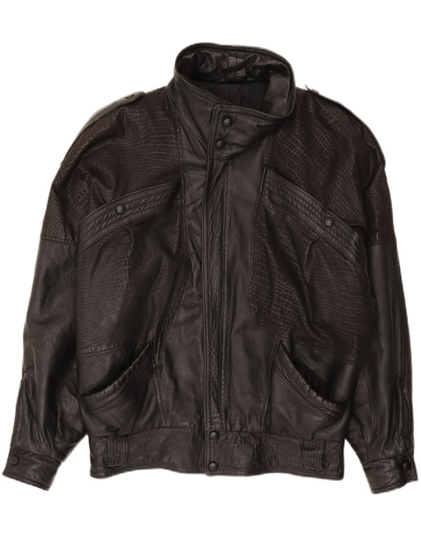 Vintage Mens Loose Fit Leather Jacket IT 46 Small Black Leather