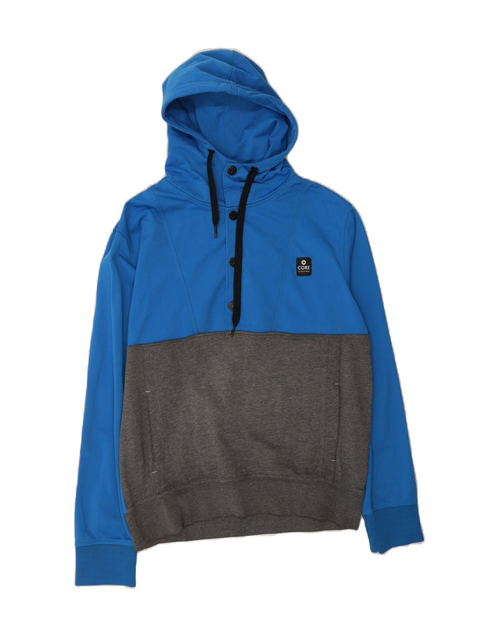 JACK & JONES Mens Button Neck Hoodie Jumper XL Blue Colourblock Polyester Vintage Jack & Jones and Second-Hand Jack & Jones from Messina Hembry 