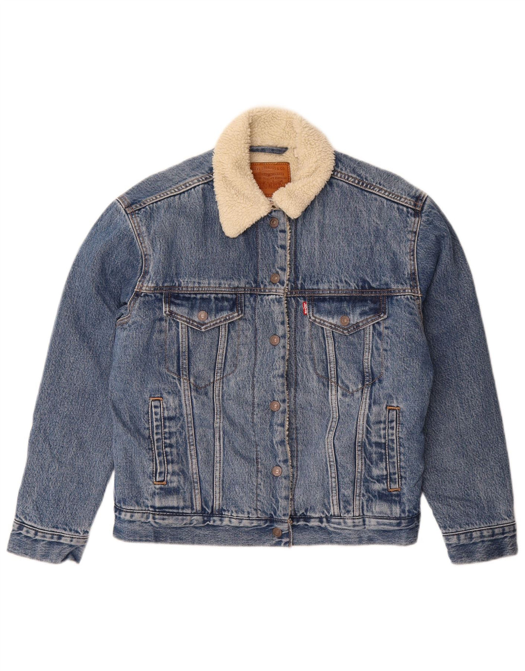 Levi's ženska prevelika traper šerpa jakna UK 10 Mali plavi pamuk