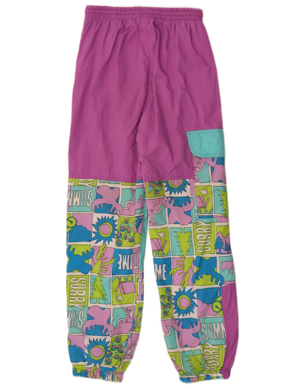 Vintage ženske grafičke kargo trenirke Hlače joggers IT 44 srednje ljubičaste