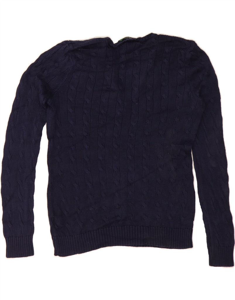 RALPH LAUREN Mens Petite V-Neck Jumper Sweater Small Navy Blue Cotton Vintage Ralph Lauren and Second-Hand Ralph Lauren from Messina Hembry 