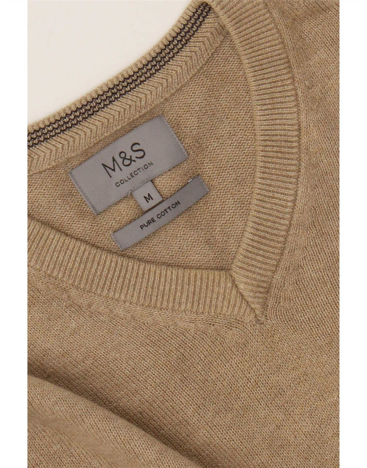 Marks & Spencer muški džemper s V-izrezom, srednji bež flekasti pamuk