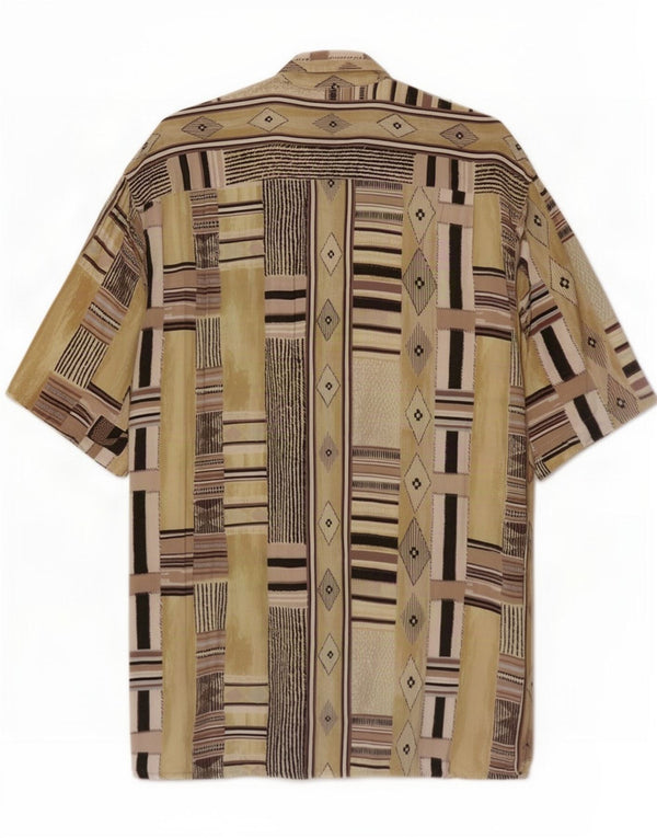 Vintage Mens Short Sleeve Shirt Medium Multicoloured Geometric Viscose