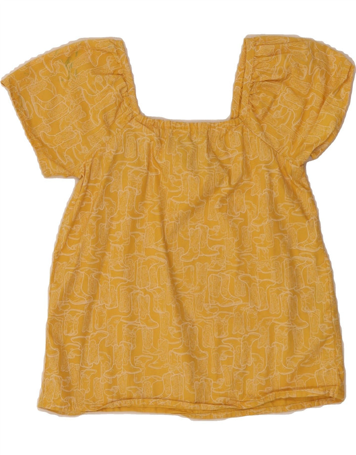 WRANGLER Womens Abstract Pattern Crop Top UK 8 Small Yellow Cotton Vintage Wrangler and Second-Hand Wrangler from Messina Hembry 