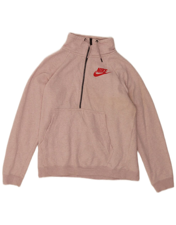 Nike Womens Oversized Zip Neck Sweatshirt Jumper UK 14 Medium Pink Flecked