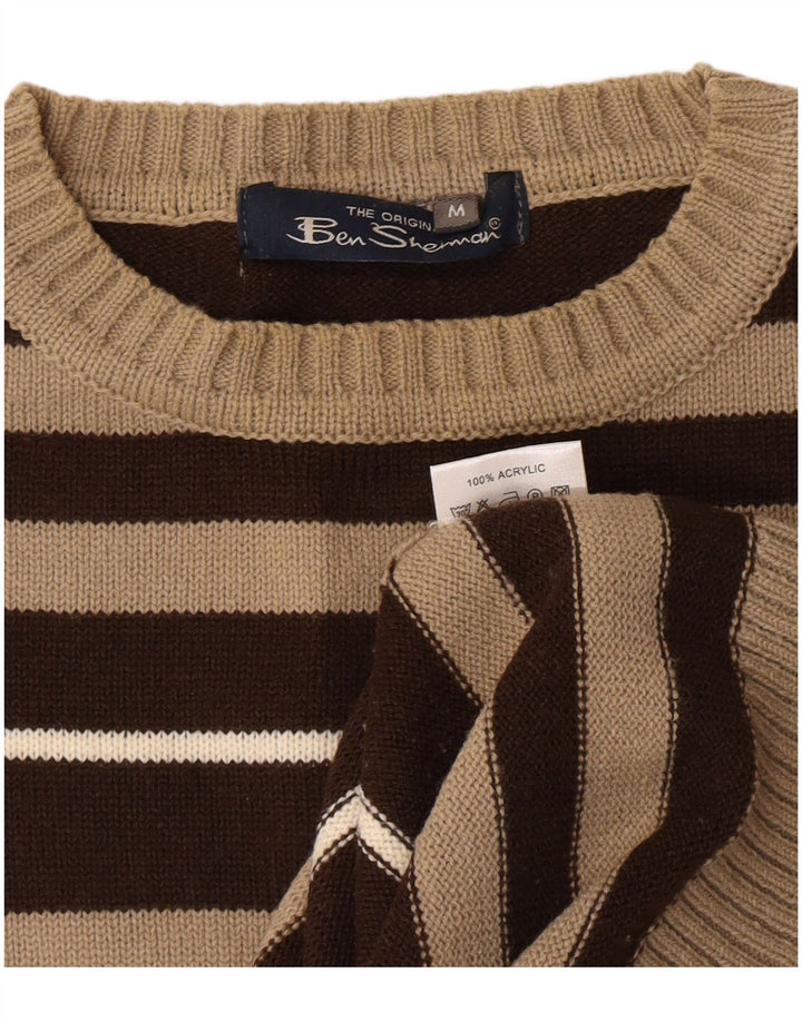 Ben Sherman, muški džemper s okruglim izrezom srednje smeđe pruge od akrila