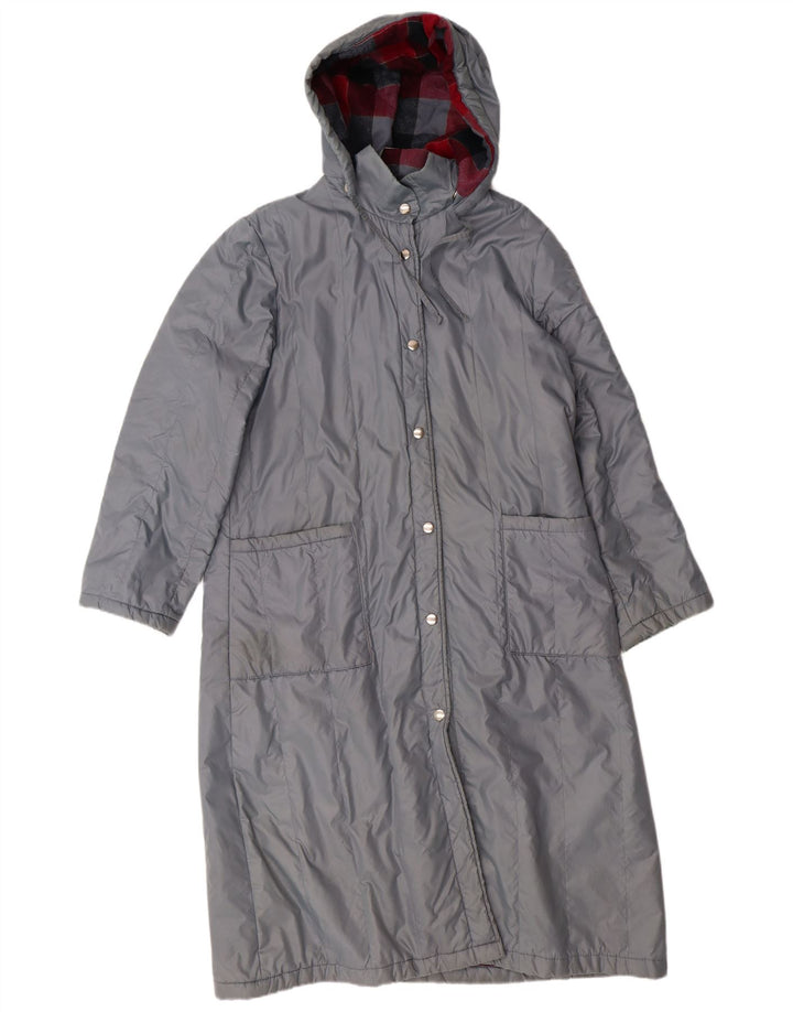VINTAGE Womens Hooded Windbreaker Coat UK 14 Medium Grey Nylon