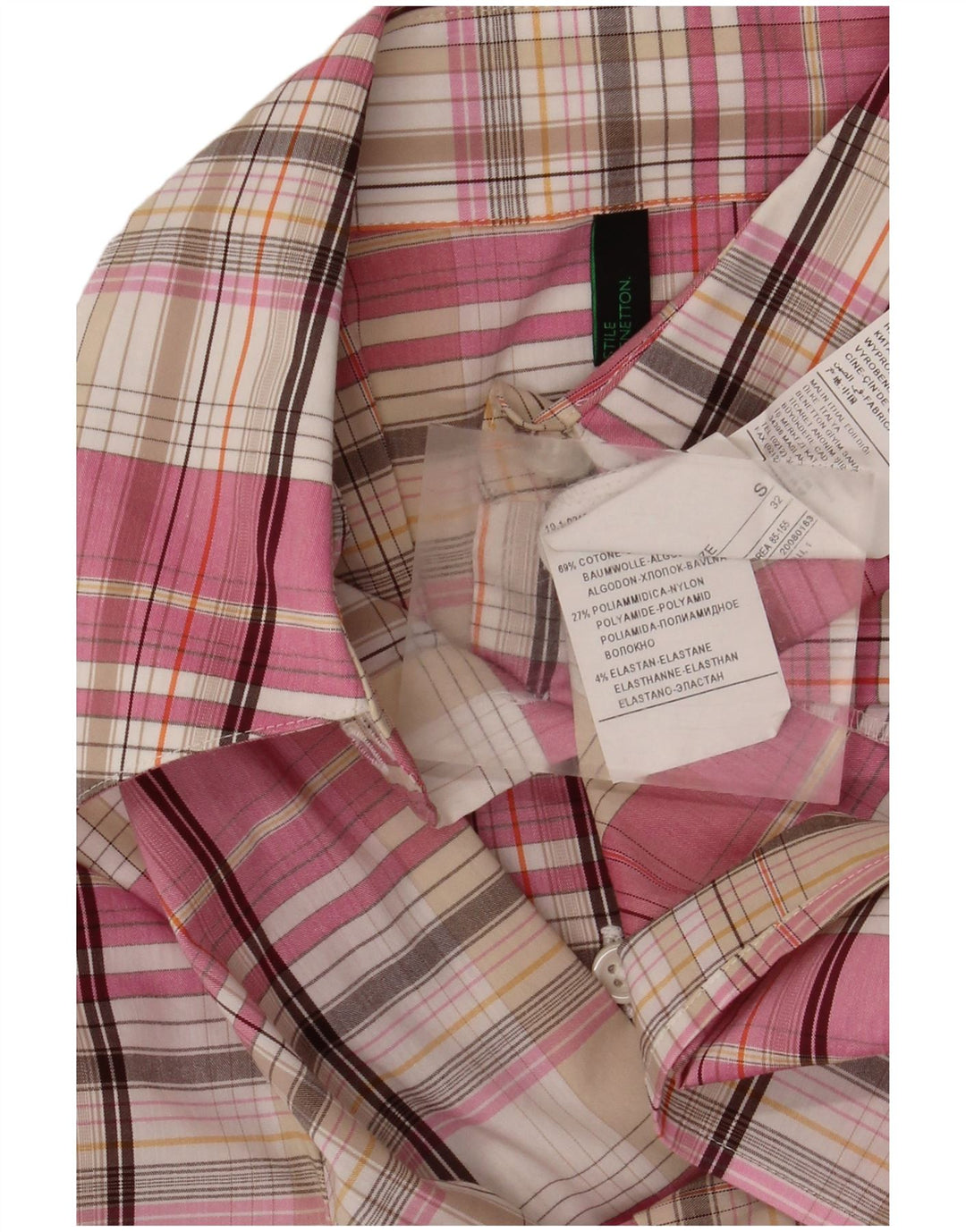 Benetton ženska košulja UK 10 Mala ružičasta karirana pamuk
