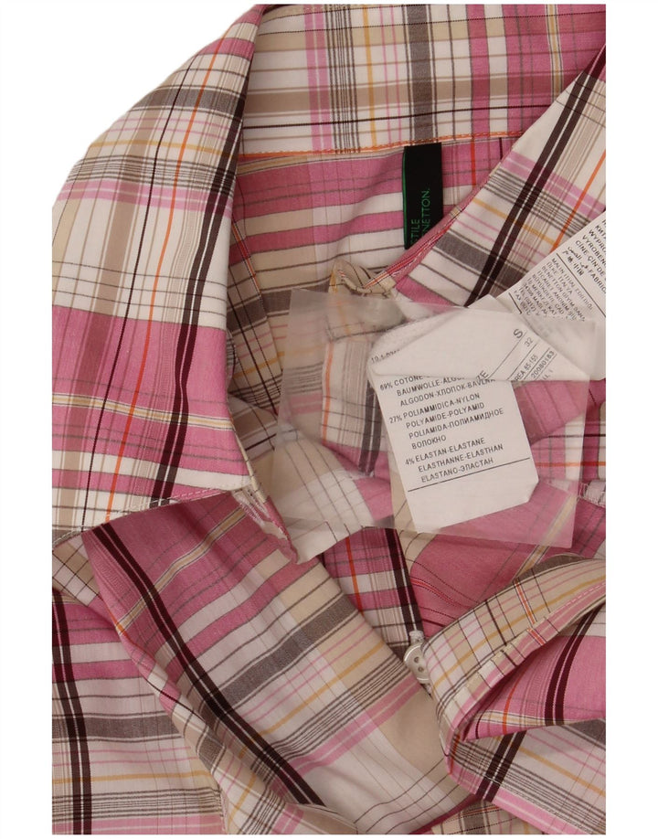 Benetton ženska košulja UK 10 Mala ružičasta karirana pamuk