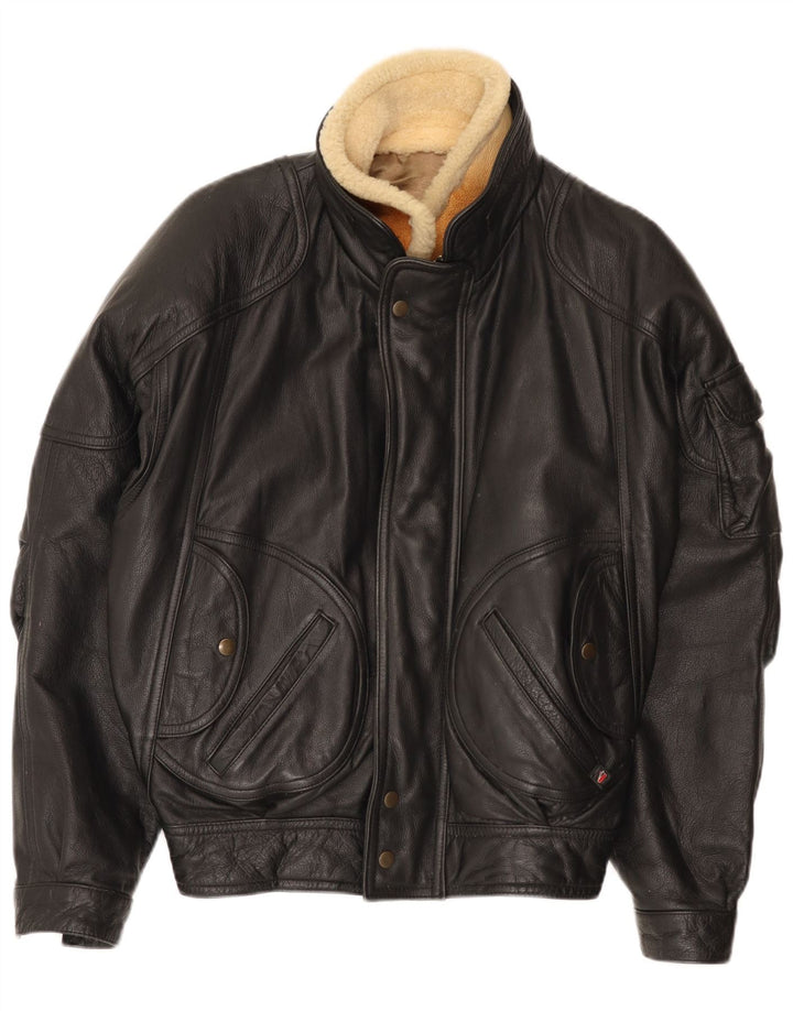 Vintage muška bomber kožna jakna UK 36 Mala crna kožna