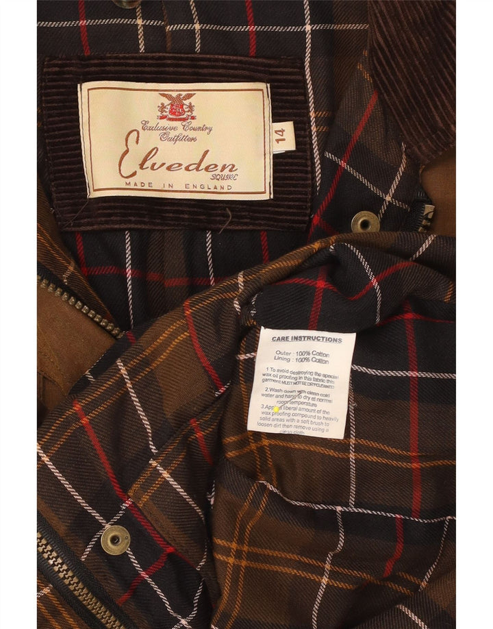 VINTAGE Ženska jakna od voštanog pamuka UK 14 Veliki smeđi pamuk