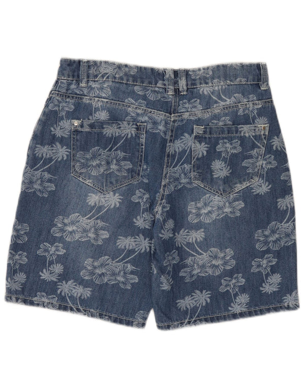 M&Co Womens Petite Graphic Denim Shorts UK 10 Small W28 Blue Floral Cotton