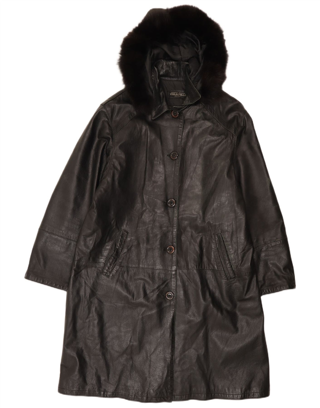 Vintage ženski kožni kaput s kapuljačom IT 48 XL crni