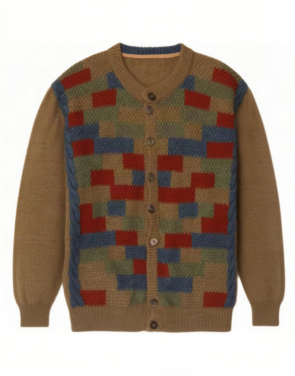 Vintage muški kardigan džemper XL smeđi geometrijski