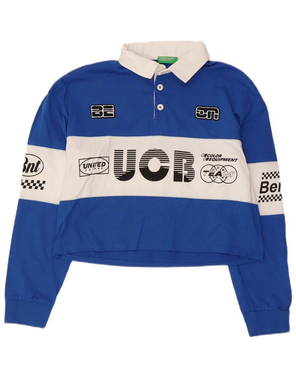 Benetton ženska kratki grafički ragbi polo majica UK 14 srednje plava boja