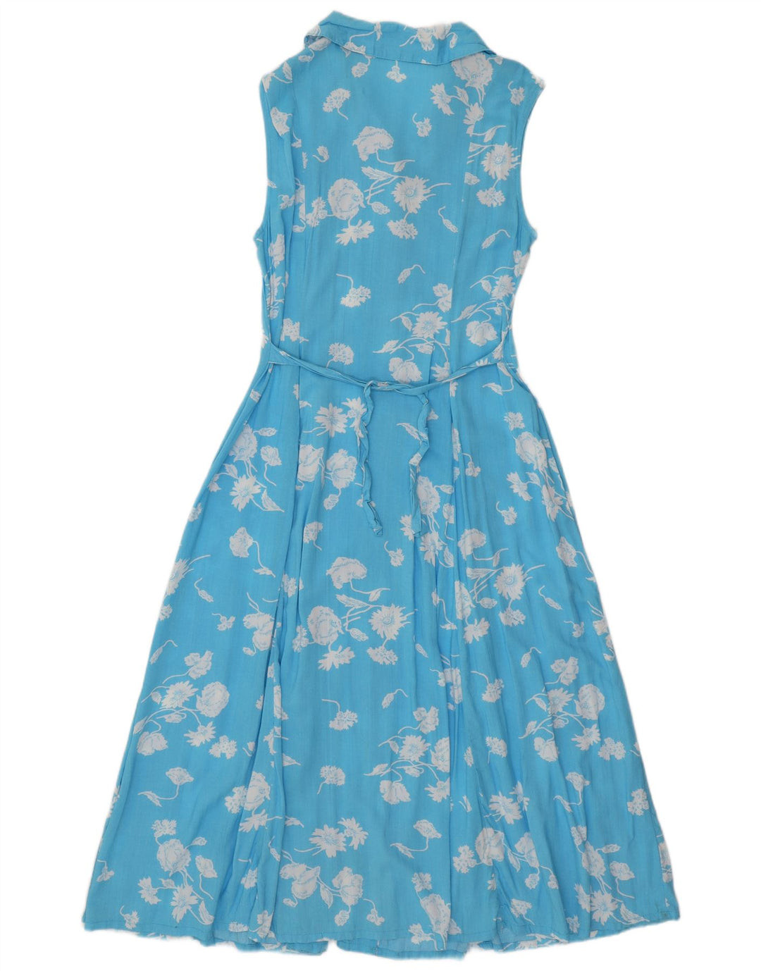 VINTAGE ženska maksi haljina bez rukava UK 14 Velika plava cvjetna viskoza