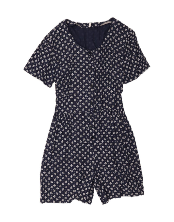 Vintage Womens Playsuit UK 20 2XL Navy Blue Floral Viscose
