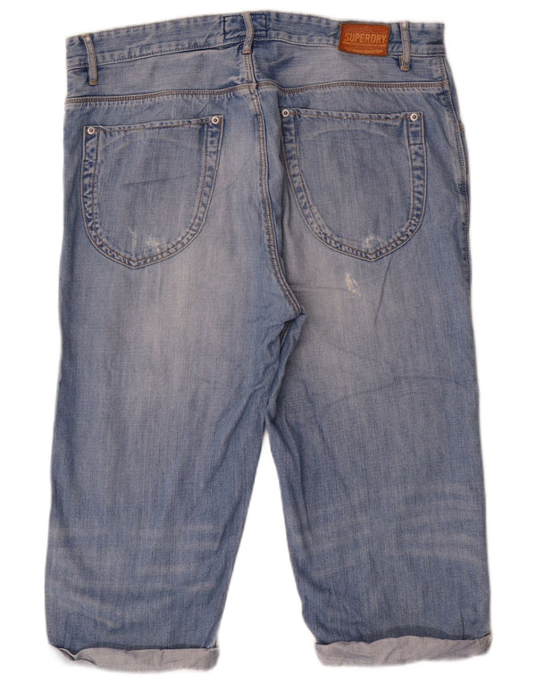 Superdry Mens Distressed Denim Bermuda Shorts Large W36 Blue Cotton