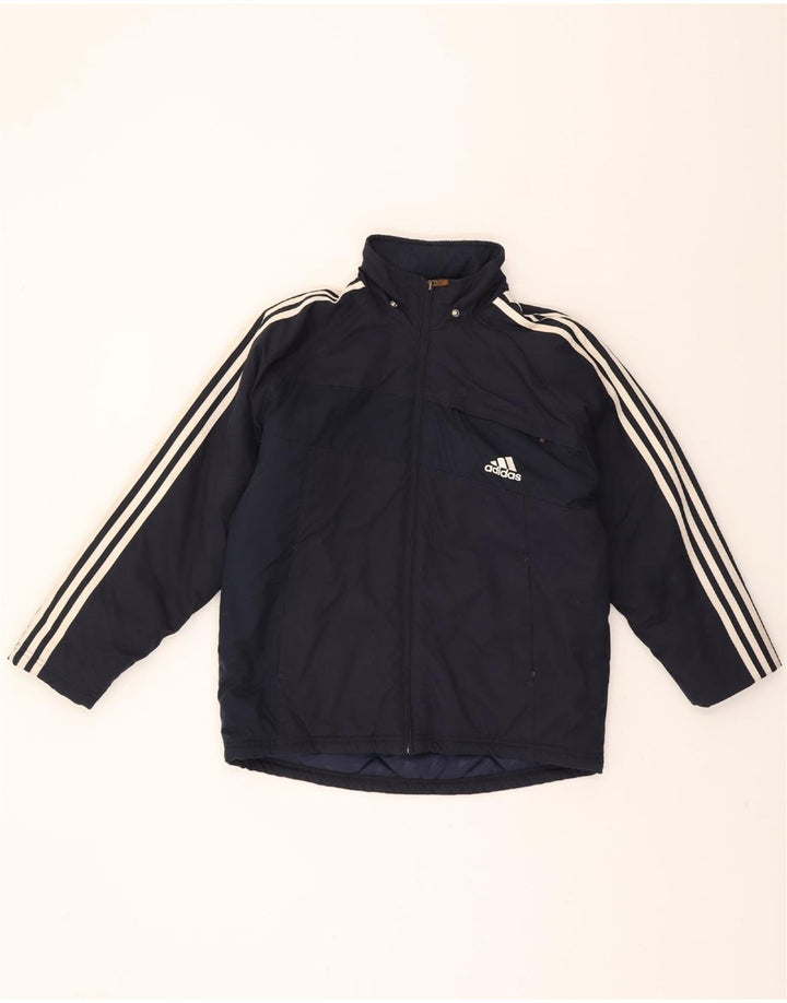 ADIDAS Boys Hooded Windbreaker Jacket 11-12 Years Navy Blue Polyamide Vintage Adidas and Second-Hand Adidas from Messina Hembry 