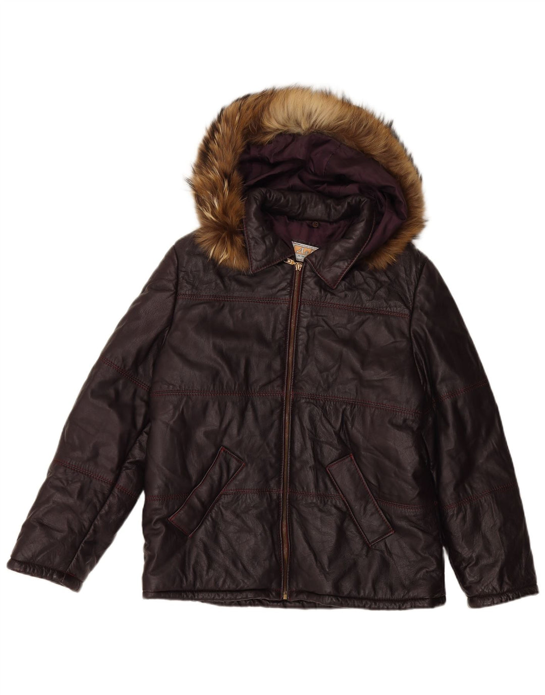 VINTAGE ženska kožna jakna s kapuljačom UK 16 Velika kestenjasta